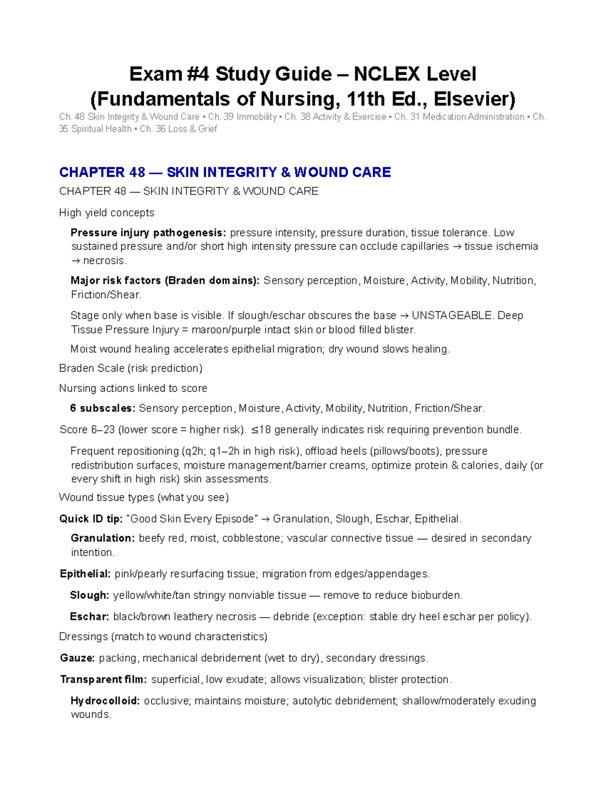 Exam Study Guide NCLEX Level: Fundamentals of Nursing 11th Ed. - Studocu