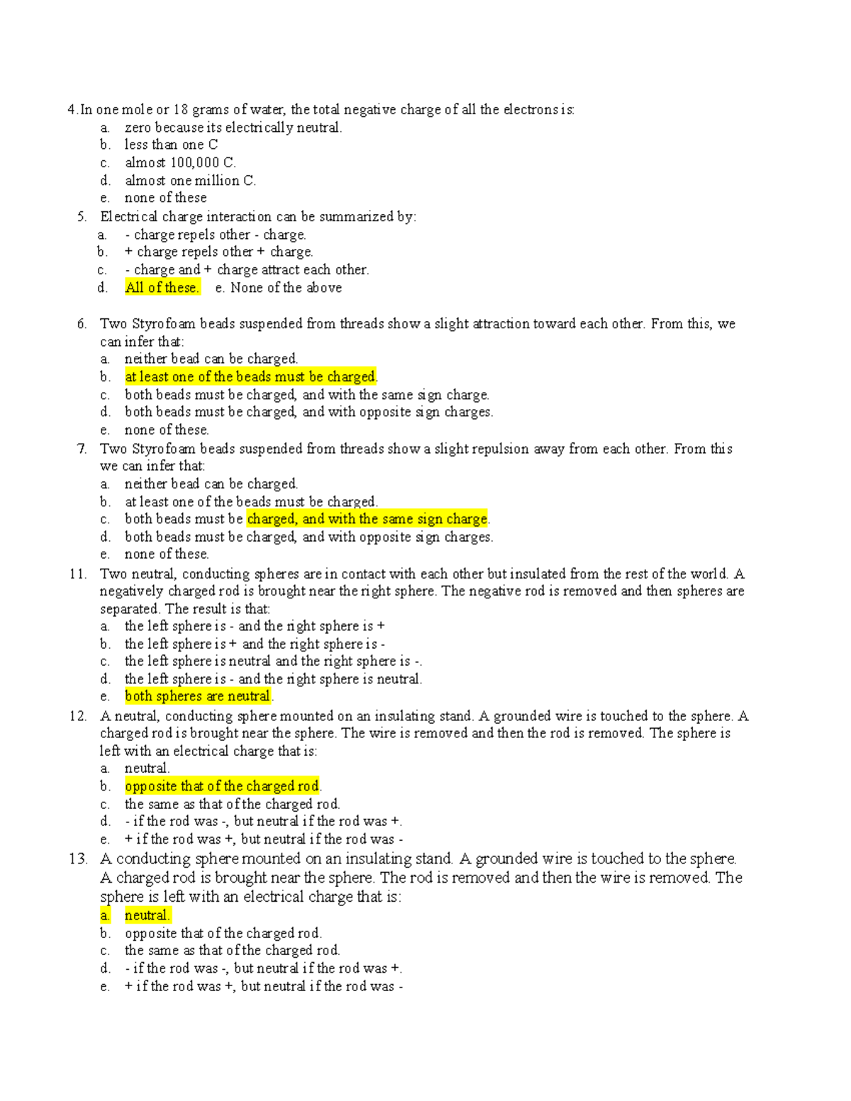 Electrostatics Questions & Answers (Course Code: 4) - Studocu