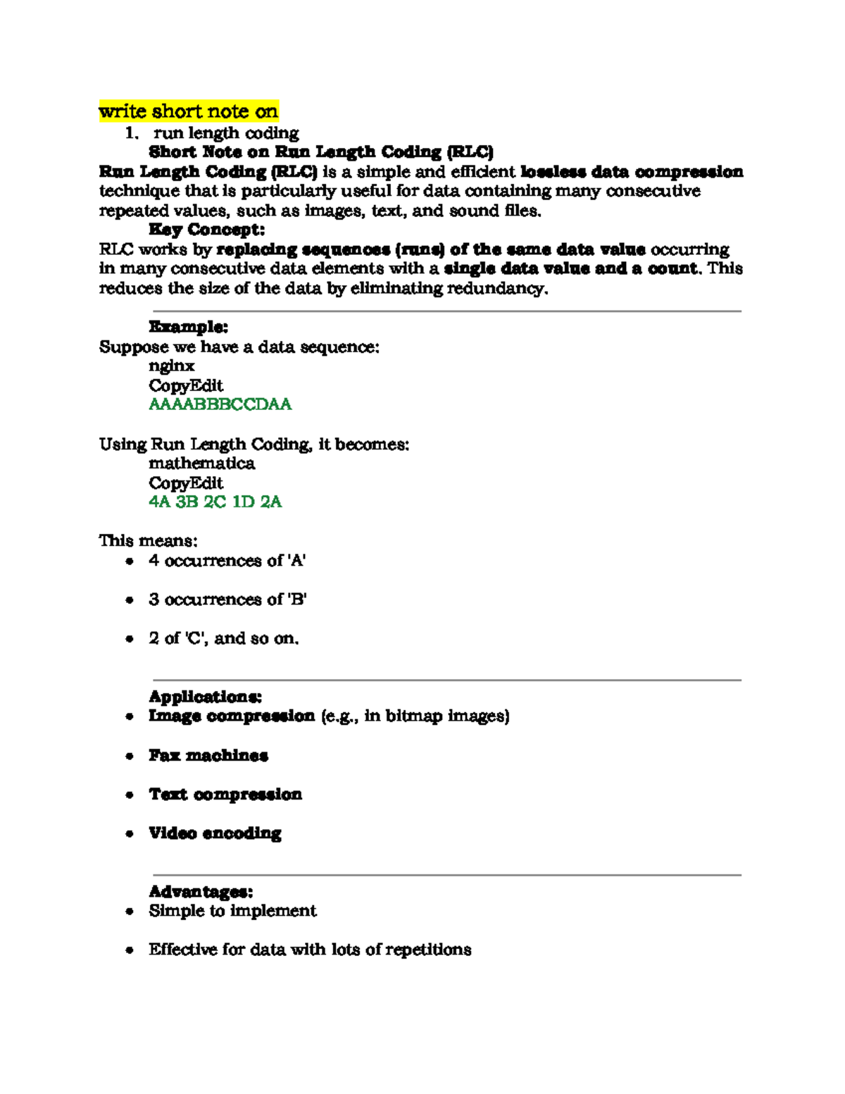 IVP 101 - Detailed Notes on Run Length Coding and Unitary Transform ...