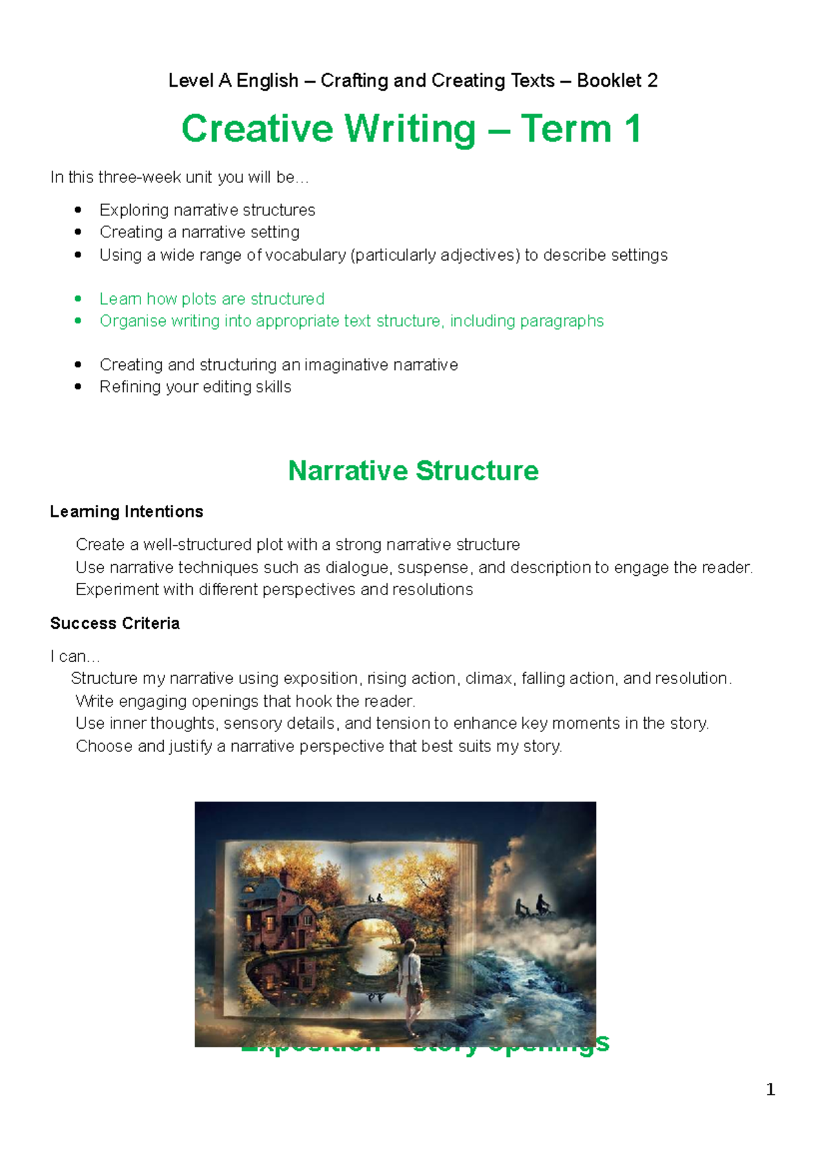 Yr 7 English - Booklet 2: Crafting Creative Texts & Narrative Skills ...