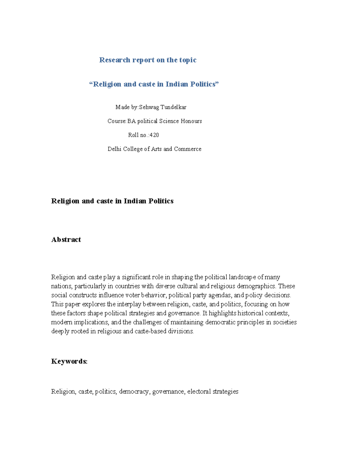 Religion and Caste in Indian Politics: A BA Political Science Research ...