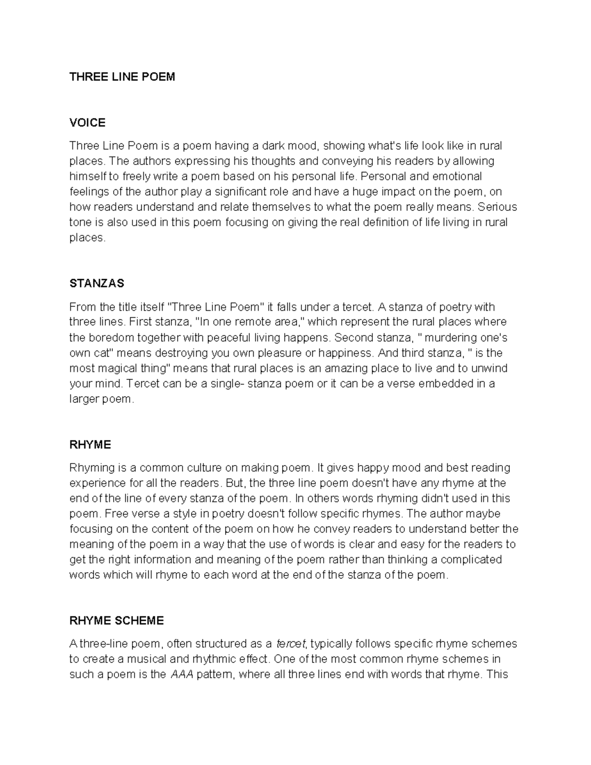 Analysis of the Three Line Poem: Themes & Structure - Studocu