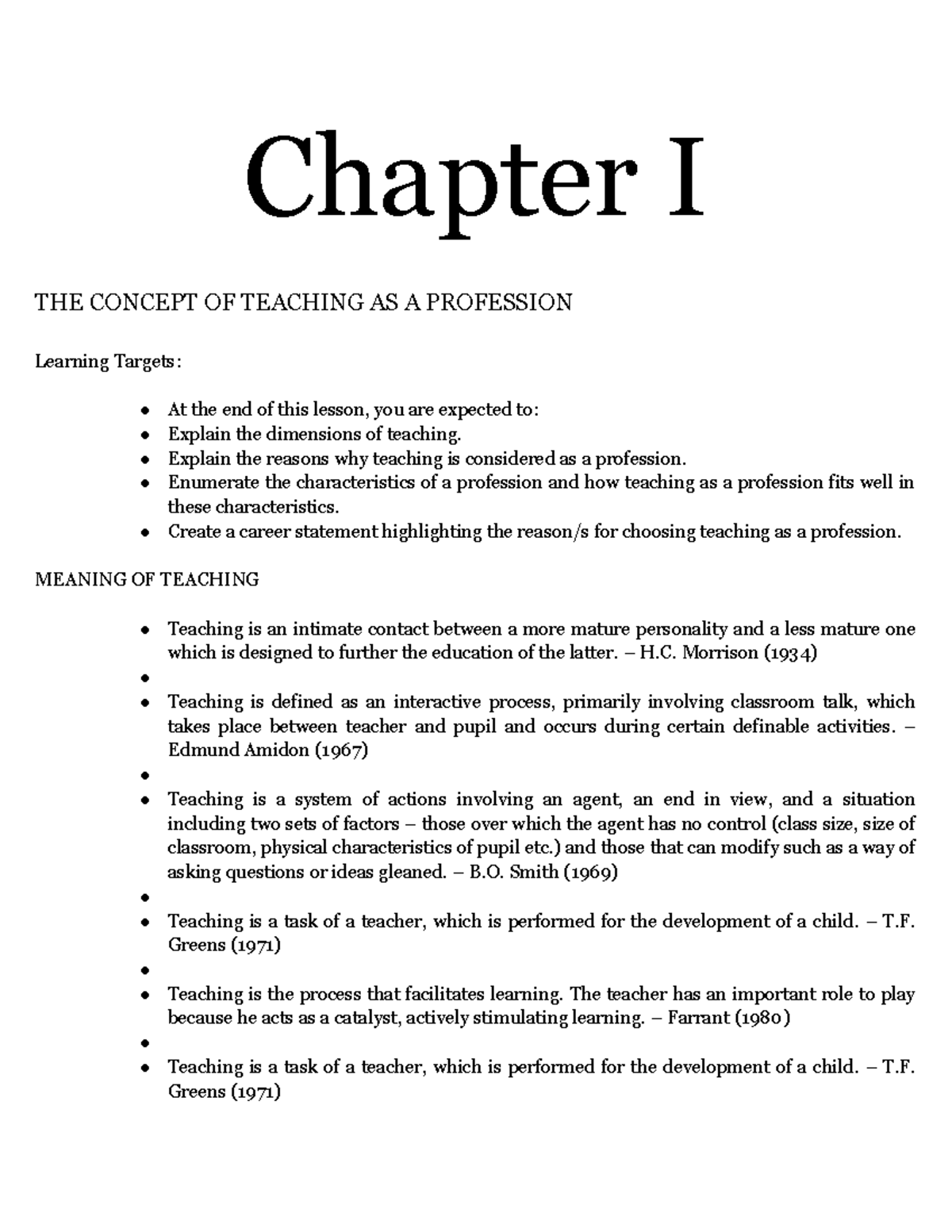 EDUC 7 - Chapter I: Understanding Teaching as a Profession - Studocu