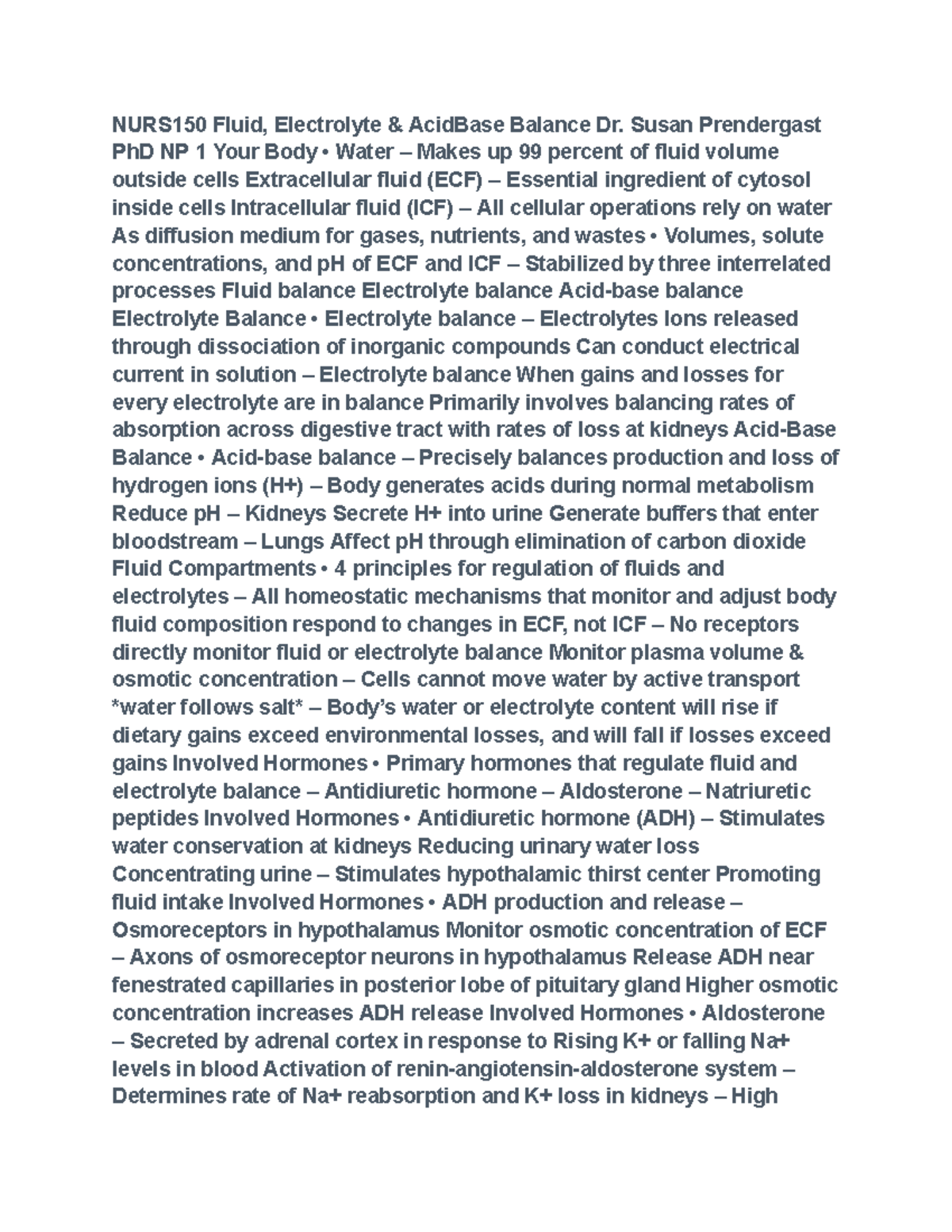 NURS150 Final Exam Study Guide: Fluid & Electrolyte Balance Concepts ...