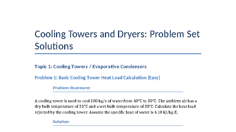Cooling Towers and Dryers: Problem Set Solutions (ENGR 101) - Studocu