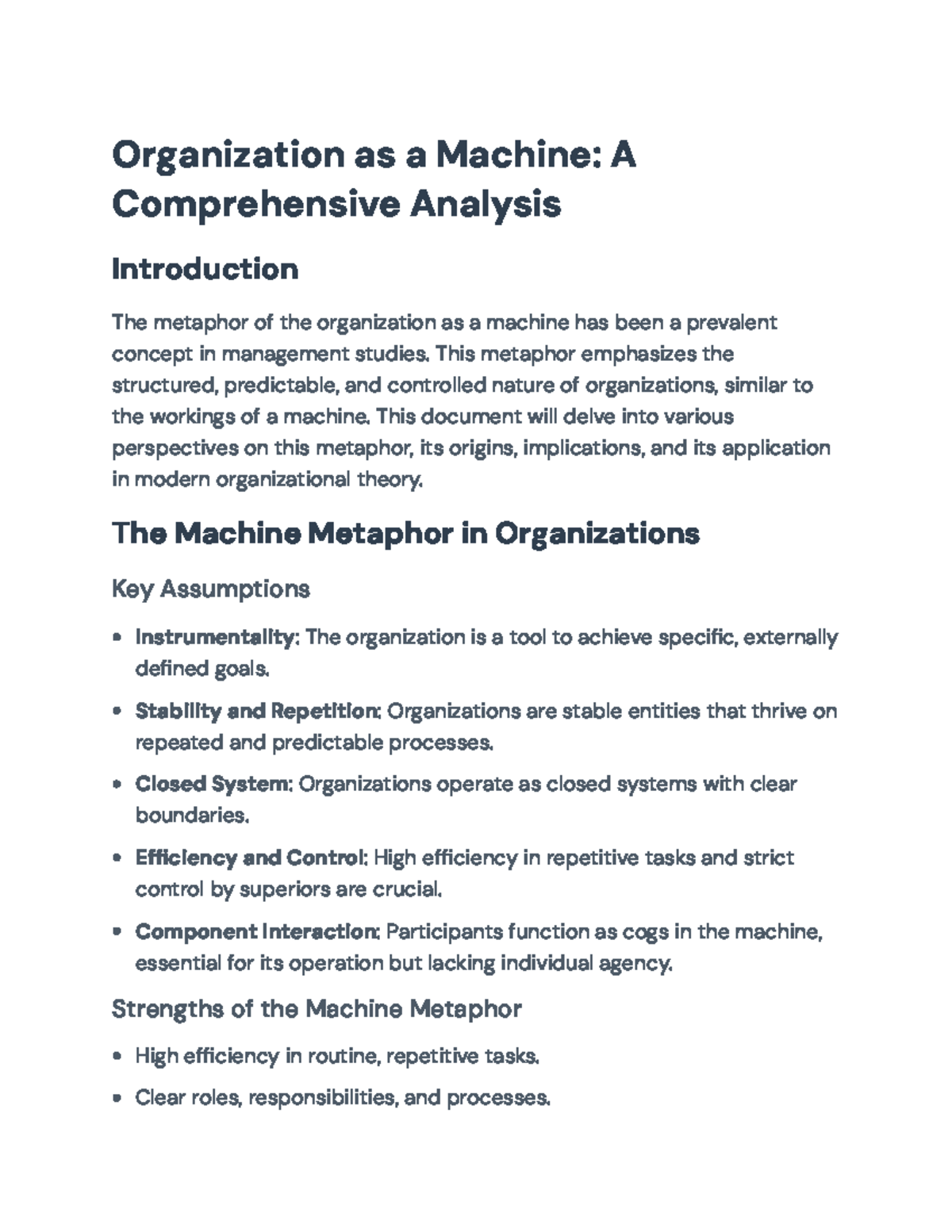 ORG 101: Organization as a Machine - Theories & Applications Analysis ...