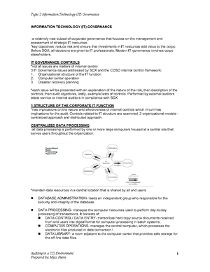 Topic 01 Auditing and Internal Control - Auditing in a CIS Environment ...