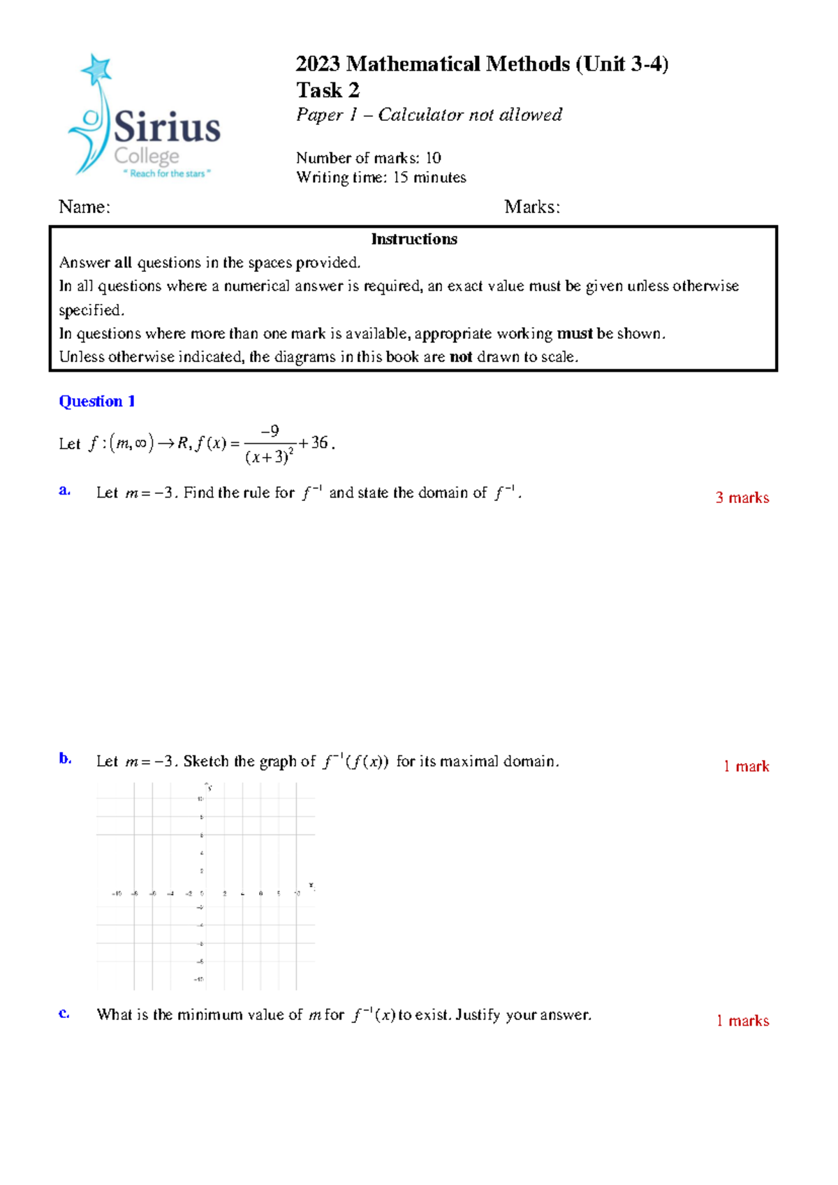 2023 MMU34 Unit Task 2 - Mathematical Methods Exam Paper - Studocu