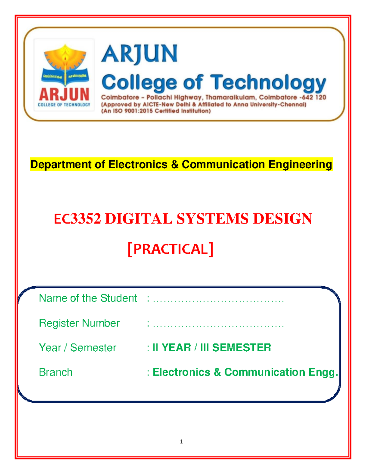 EC3352 Digital Systems Design Lab Manual - II Year ECE - Studocu