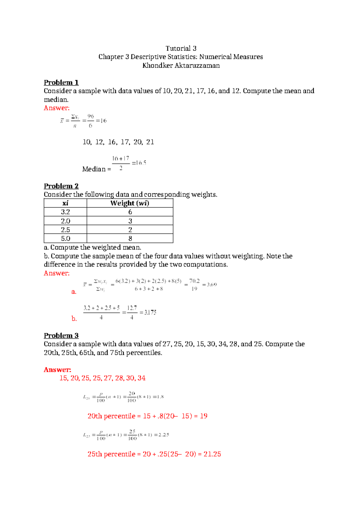 Tutorial 3 Solutions: Descriptive Stats & Numerical Measures Analysis ...