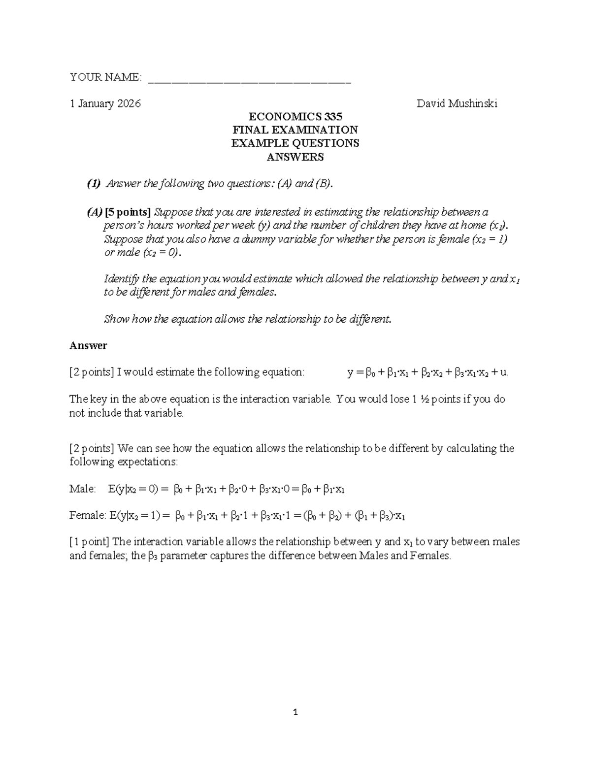 Econ335 2025 Final Exam Example Questions & Answers - Studocu
