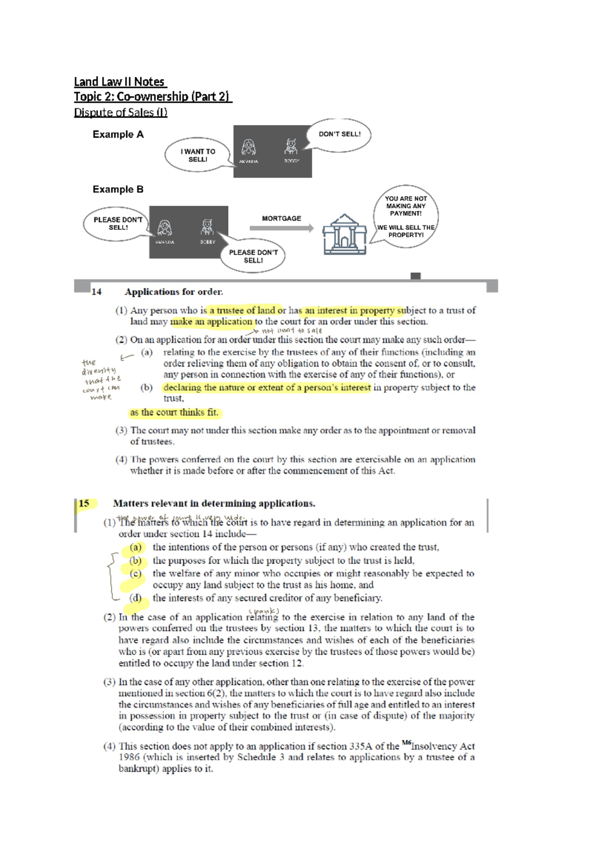 Land Law II Lecture Notes: Co-ownership Disputes and Bankruptcy ...