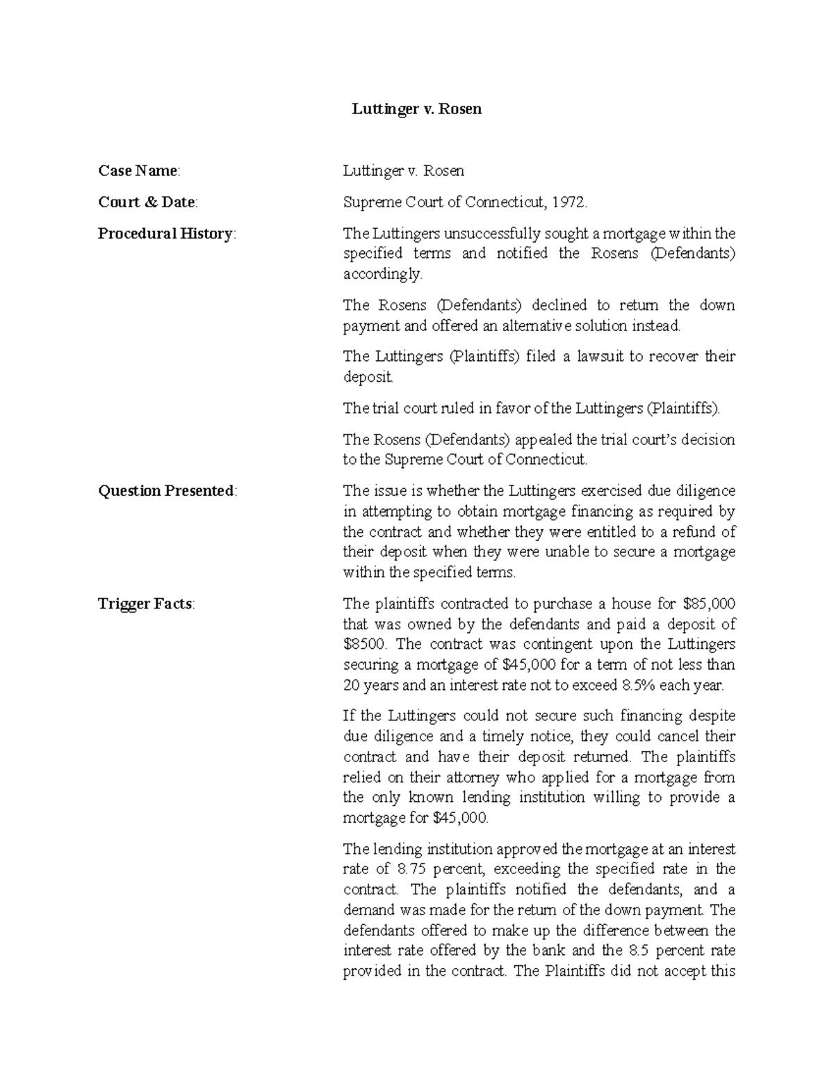 Luttinger v. Rosen - Case brief - Luttinger v. Rosen Case Name ...