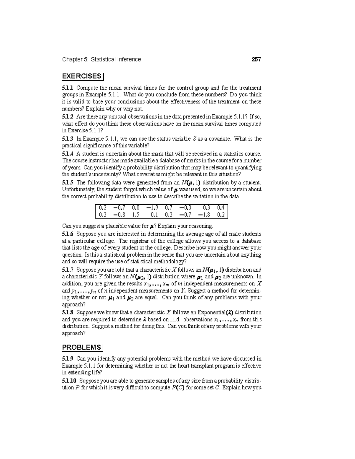 Chapter 5: Statistical Inference Exercises and Problems Summary - Studocu