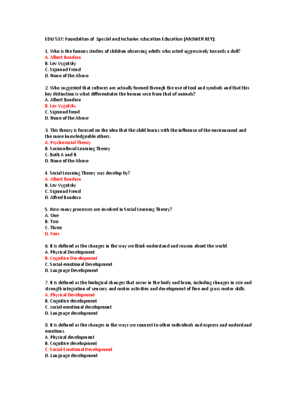 EDU 537: Key Answers for Foundations of Special Education - Studocu