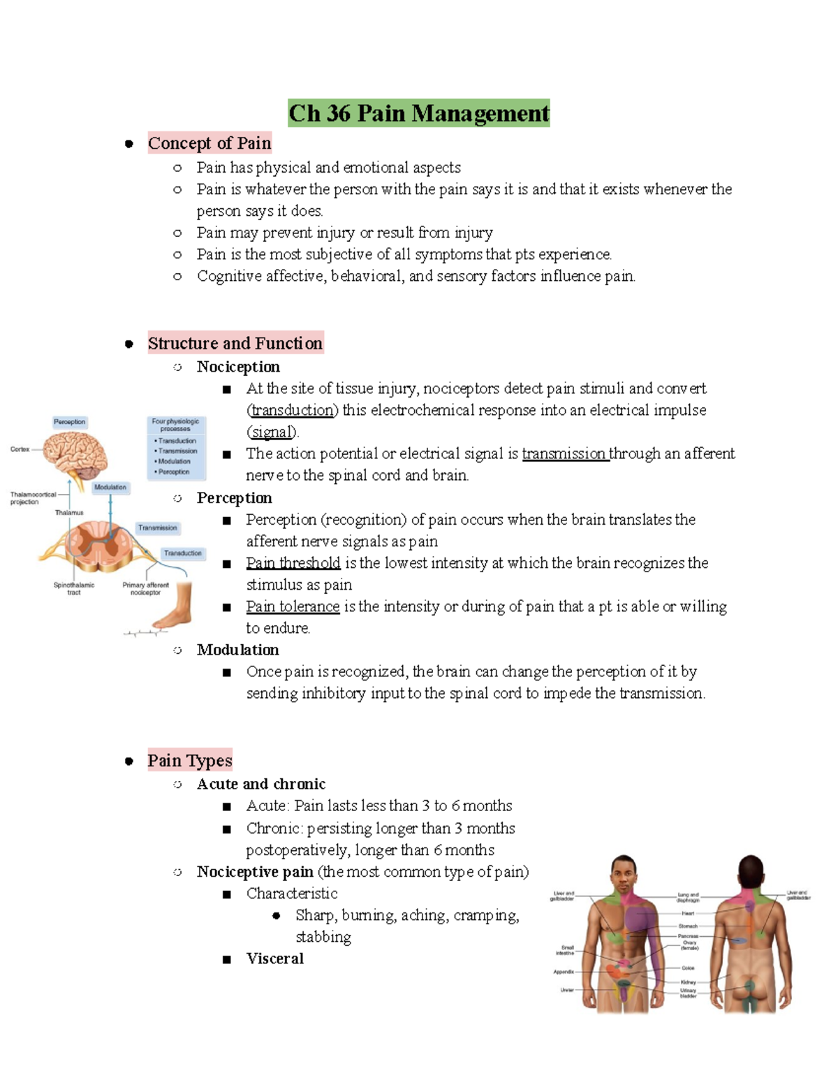 Exam 4 - Yoost fundamental of the nursing 2nd edition. - Ch 36 Pain ...