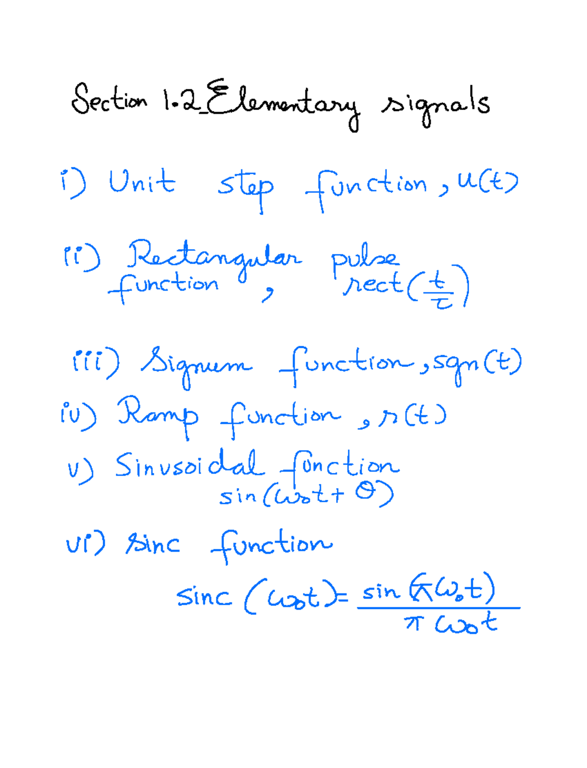Lec 3 & 4 - Notes on Elementary Signals and Functions - Studocu