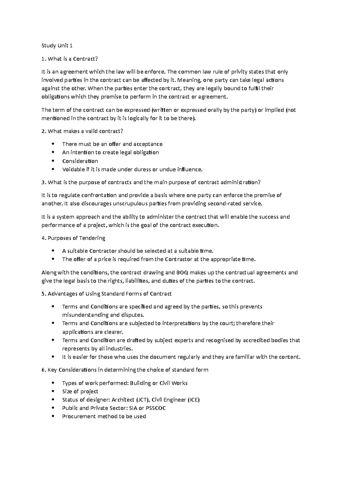 BPM109 Final Exam Study Notes on Contract Law Concepts - Studocu
