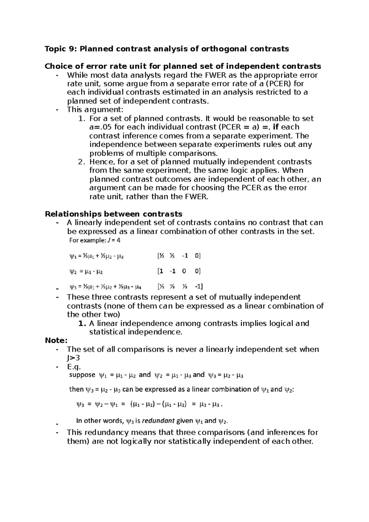 topic 9 - topic 17 lecture notes - Topic 9: Planned contrast analysis ...