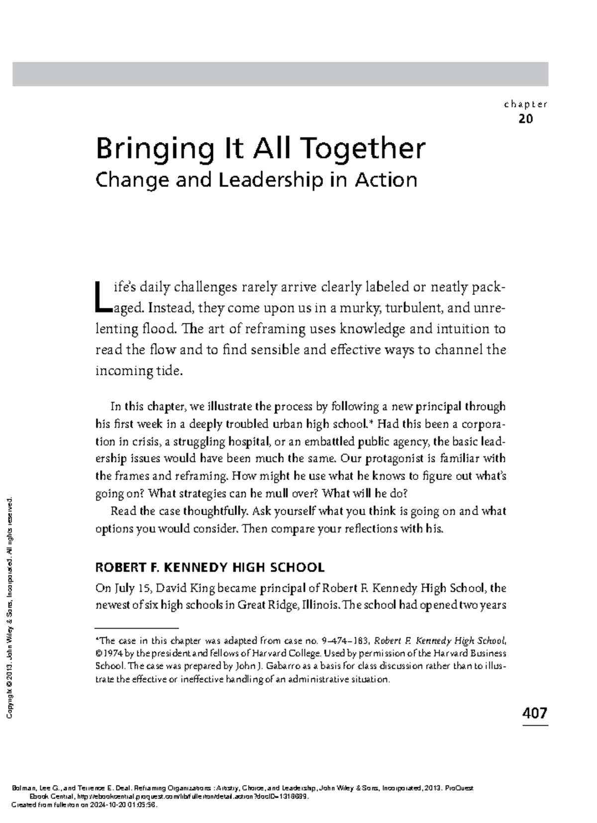 Reframing Leadership Challenges: Case Study of Kennedy High School ...