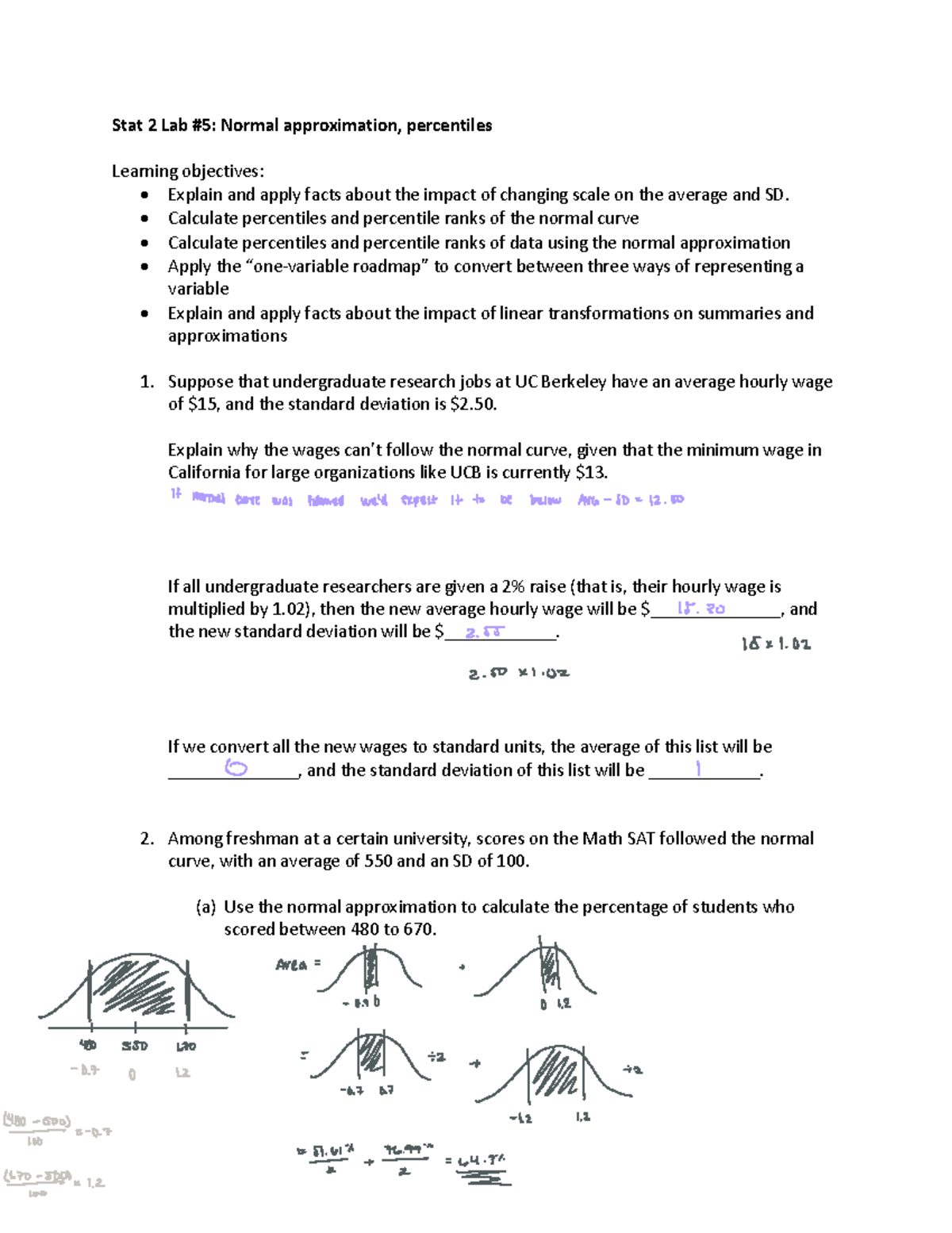 Stat2Lab5 - Lab 5 - Stat 2 Lab # 5 : Normal approximation, percentiles ...