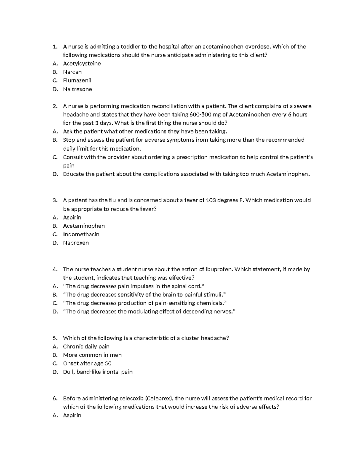 Week 3: OTC Pain Management & Headache Quiz (Answers Included) - Studocu