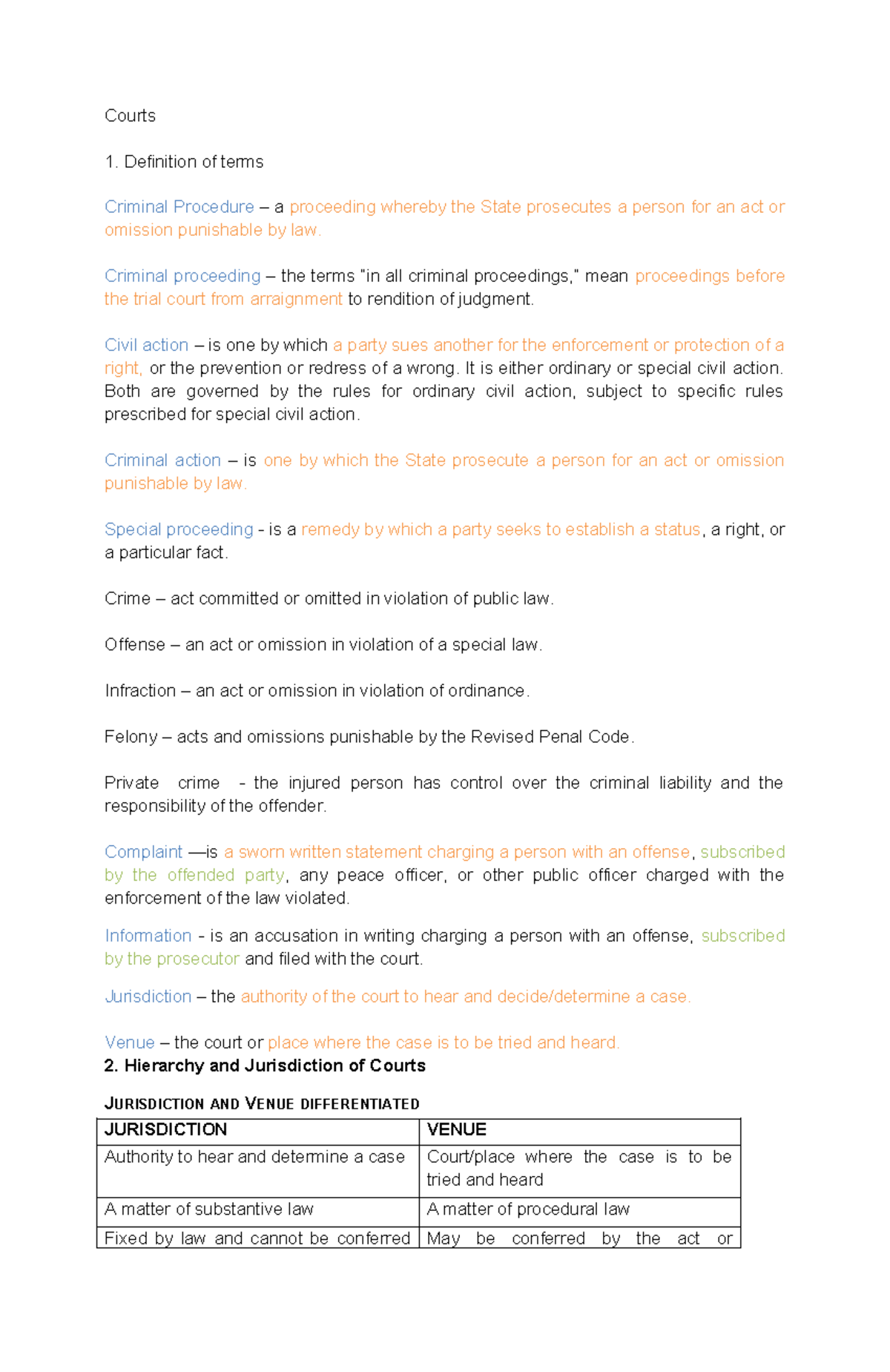 CLJ1 Criminal Procedure: Key Terms and Court Jurisdictions Overview ...