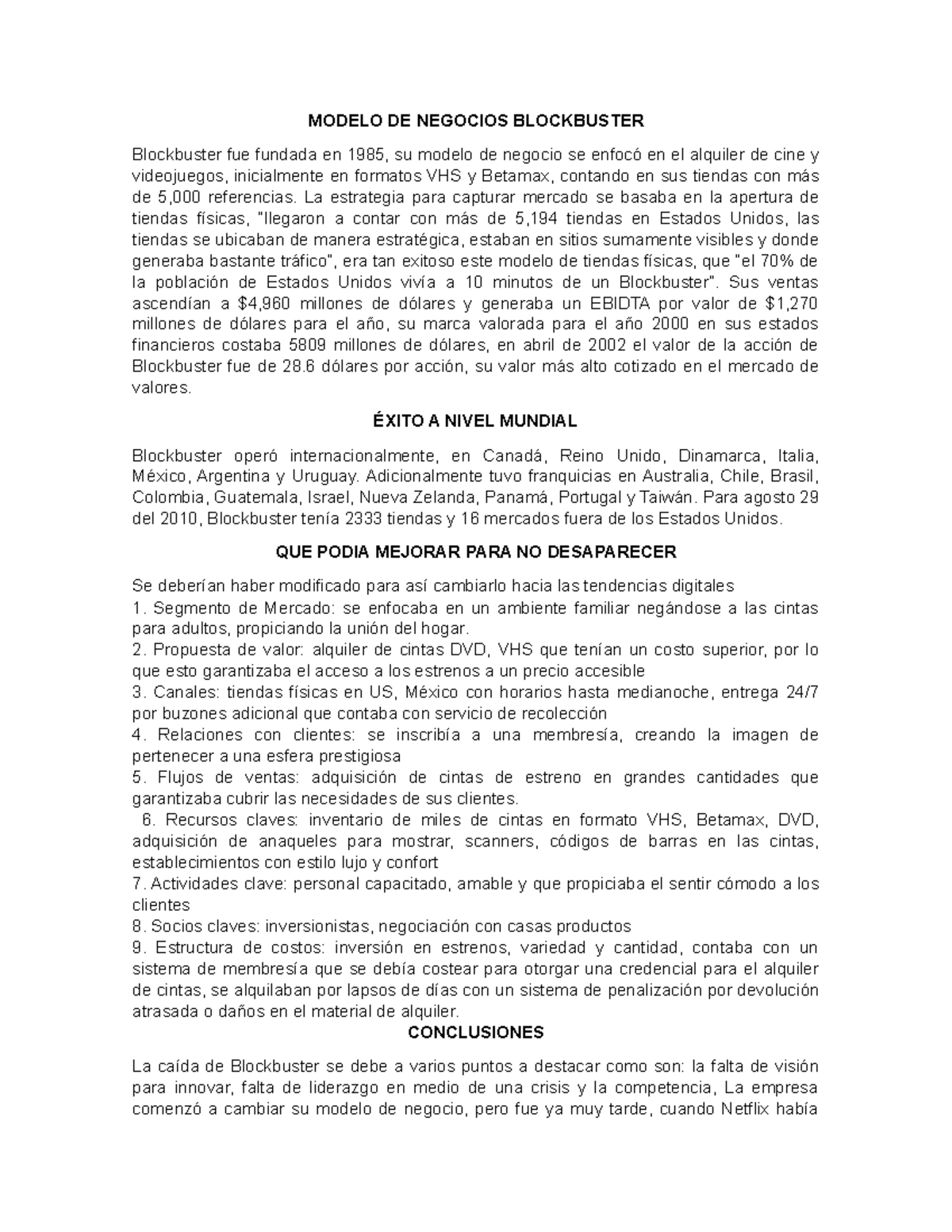 Modelo DE Negocios Blockbuster - MODELO DE NEGOCIOS BLOCKBUSTER ...