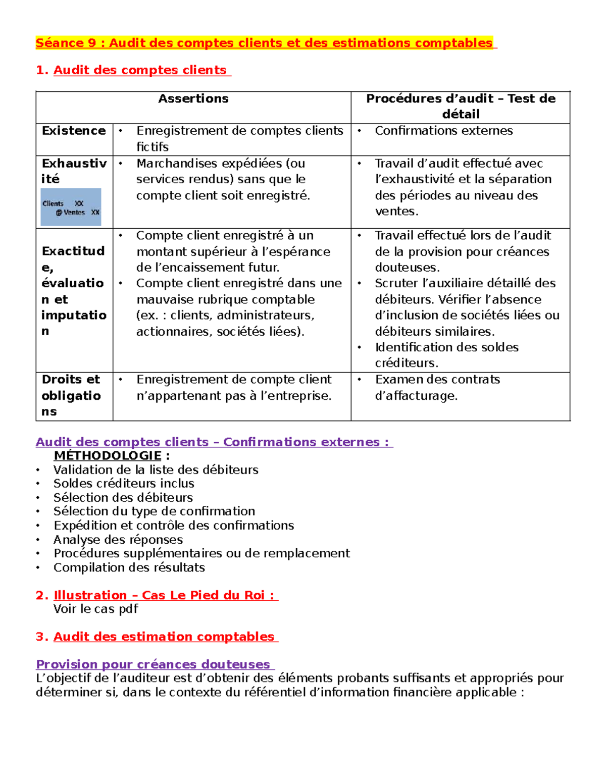 Séance 9 : Audit des Comptes Clients et Estimations Comptables - Studocu