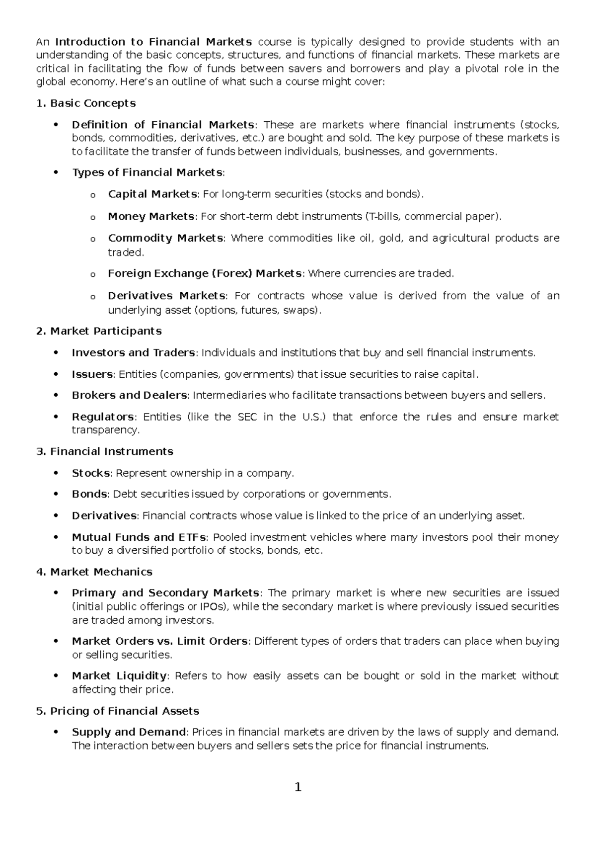Prelim Notes on Financial Markets (FIN 101) - Studocu