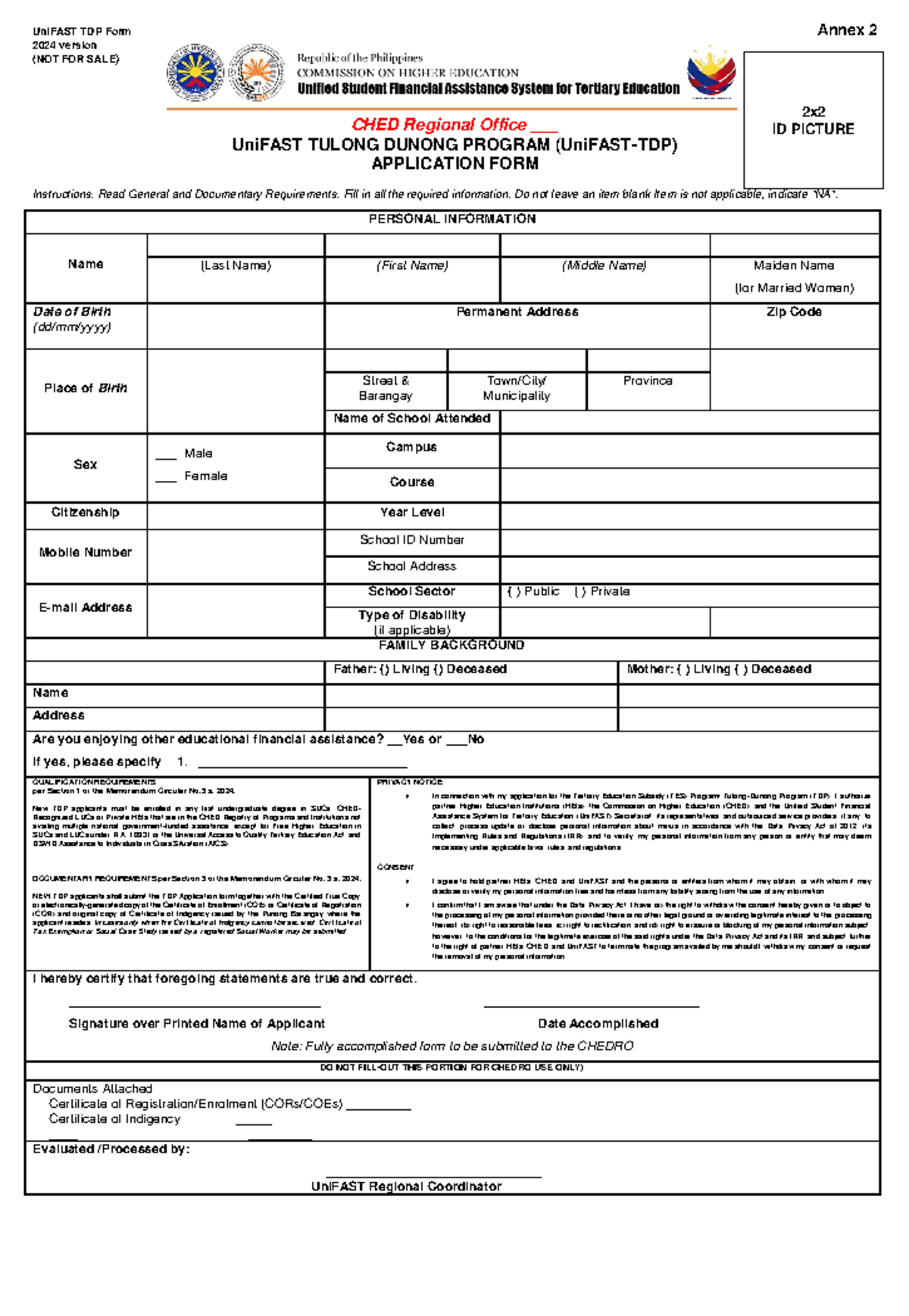 CHED TDP Application Form 2025 - UniFAST Tulong Dunong Program - Studocu