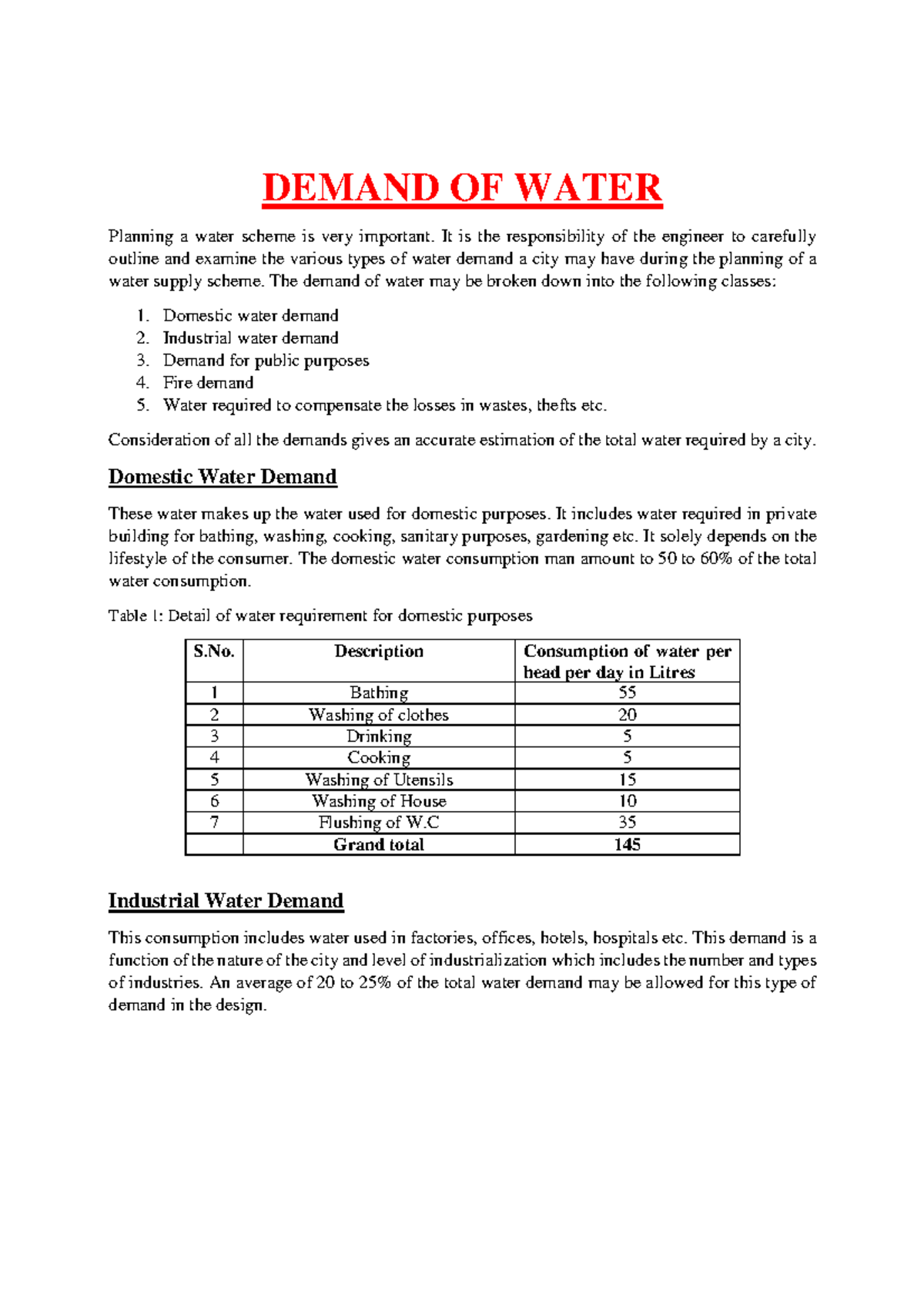Water Demand Analysis: Types, Variations, and Future Forecasting - Studocu