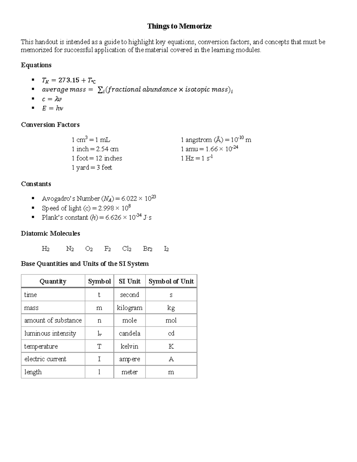 Key Equations & Conversion Factors for Science Success - Studocu