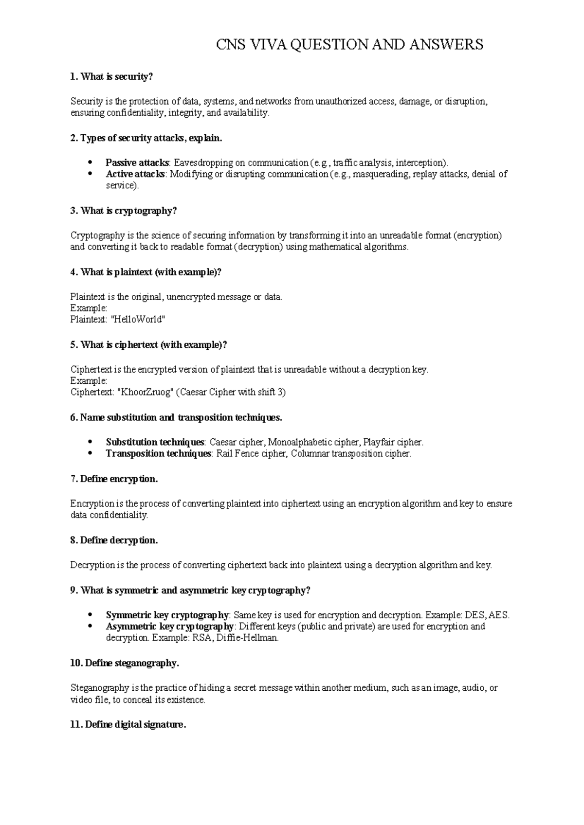 CNS VIVA QA - SECURITY CONCEPTS AND CRYPTOGRAPHY ANSWERS - Studocu