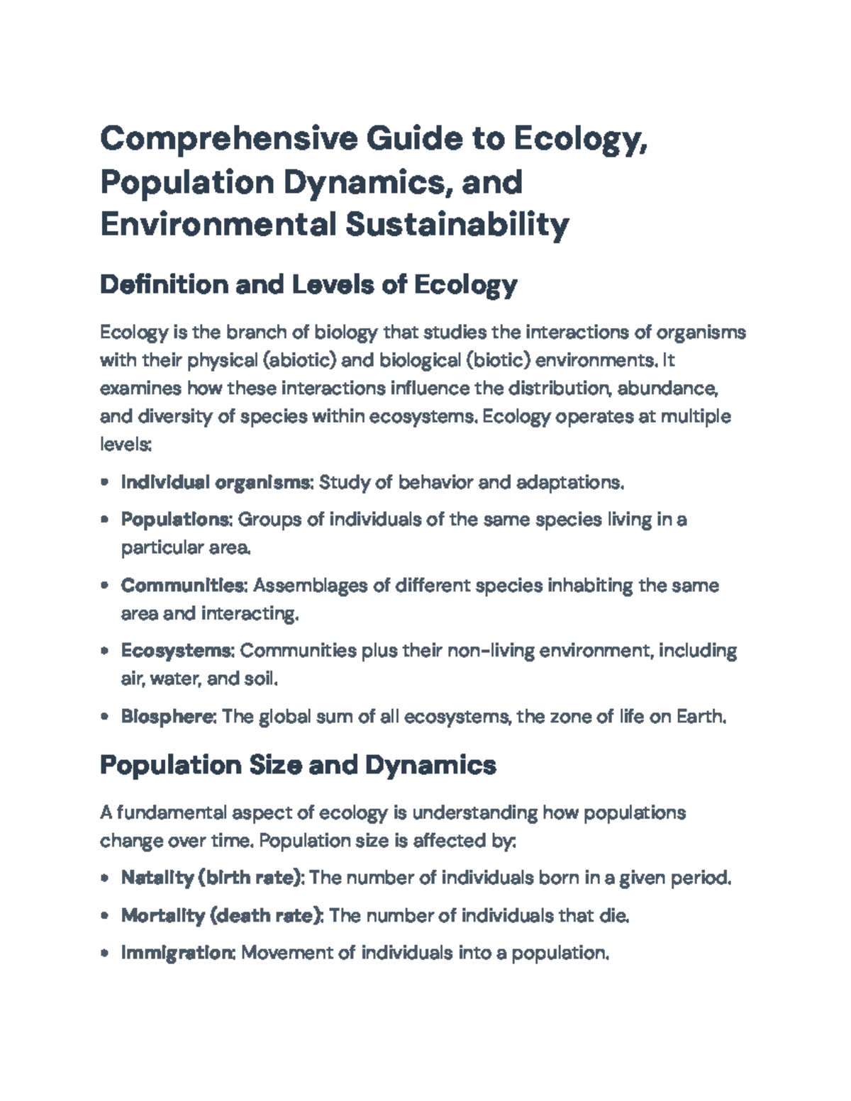 Comprehensive Overview of Ecology & Population Dynamics (BIO 101) - Studocu