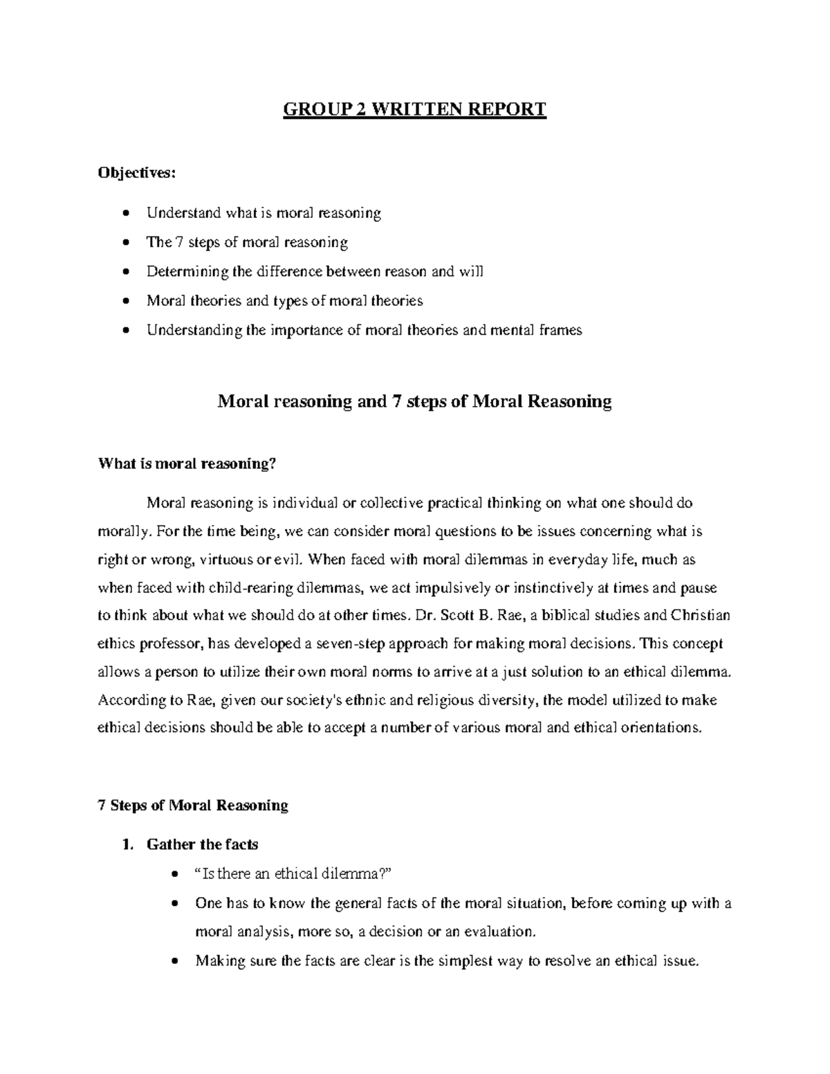 G2 7 Steps in the Moral Reasoning Model: Analysis & Application - Studocu