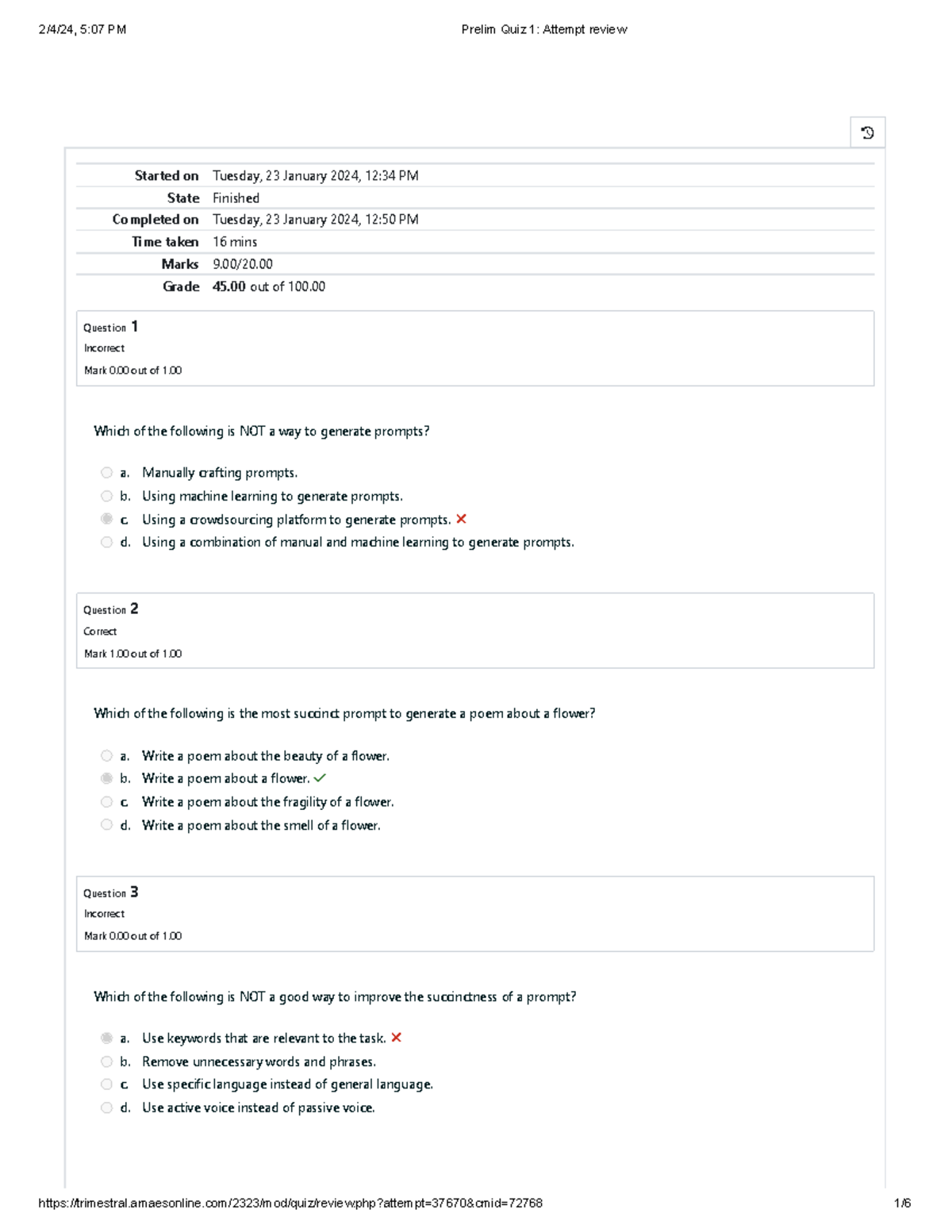 Prelim Quiz 1 Review: Prompt Engineering Insights and Results - Studocu
