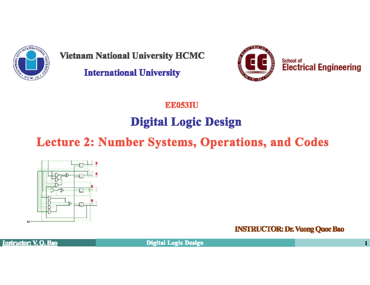 EE053IU Digital Logic Design Lecture 2: Number Systems & Operations ...