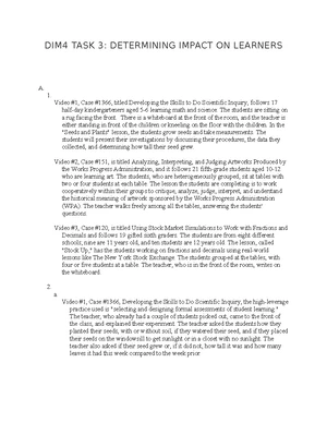 D093 DIM4 Task 3: Analyzing Videos on Student Learning Impact - Studocu