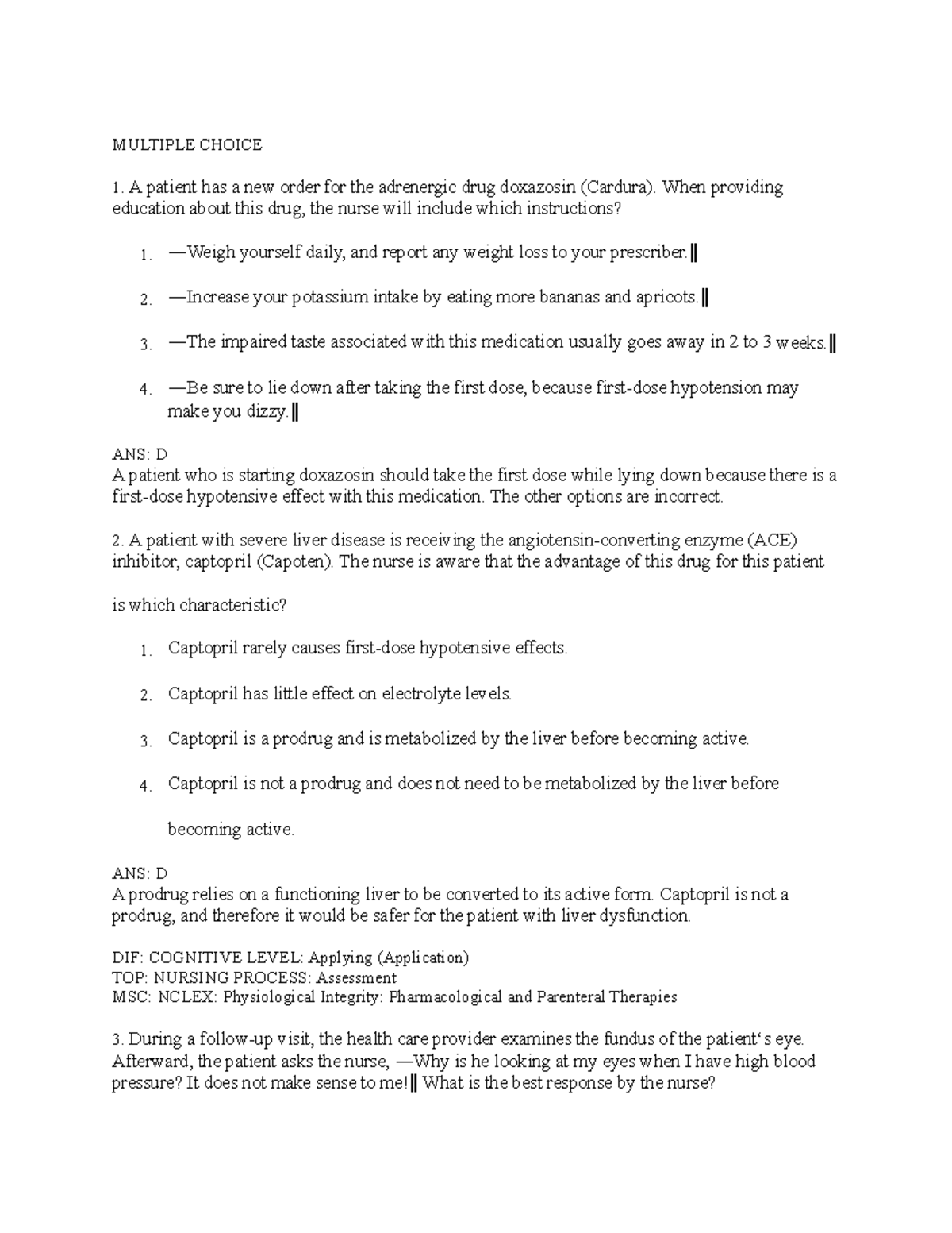 22-24 - Antihypertensive and Antianginal Drug Notes for Exam ...