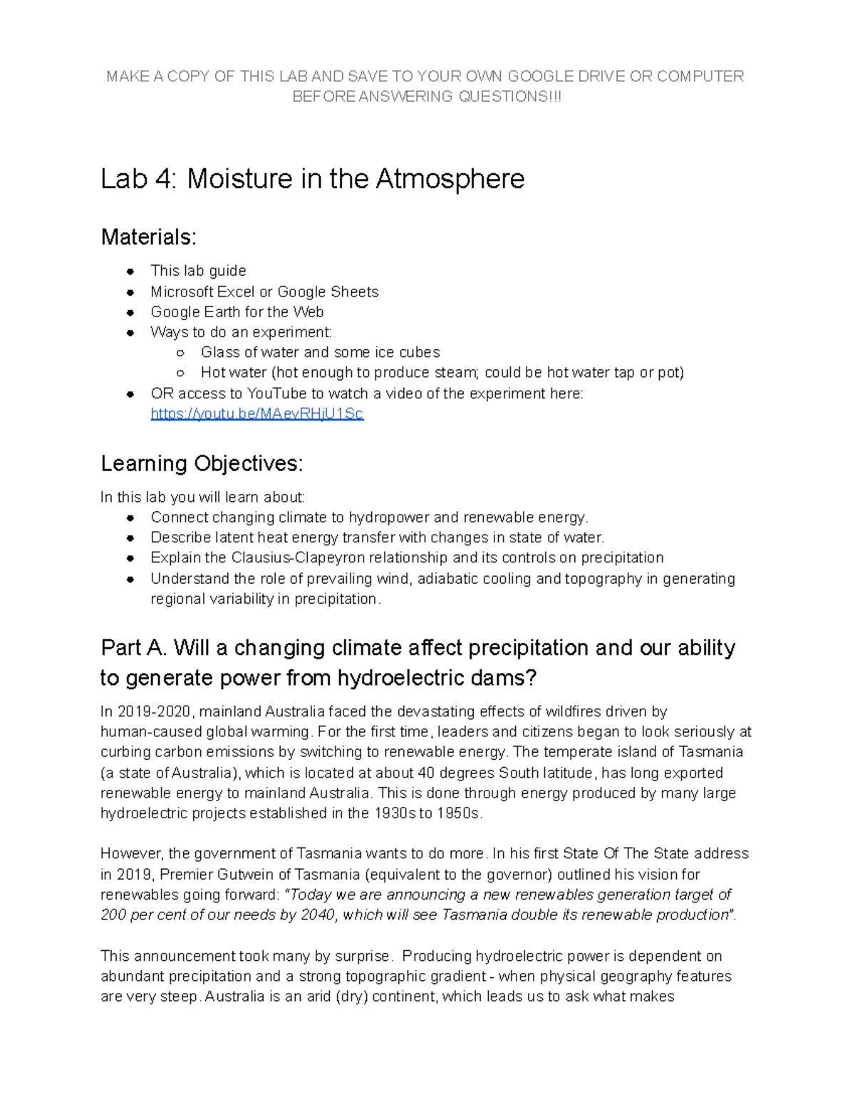 Lab 4: Moisture in Atmosphere and Its Impact on Climate and Energy ...