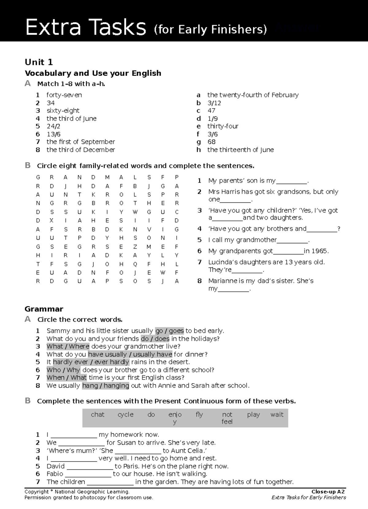 A2 Editable Extra English Tasks for Early Finishers - Studocu