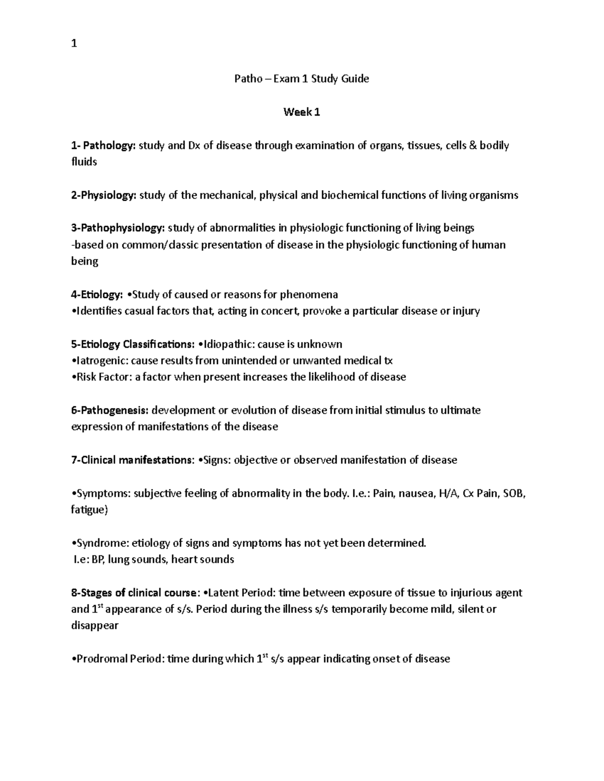 Patho Exam 1 Study Guide - July 2020 Review Notes - Studocu