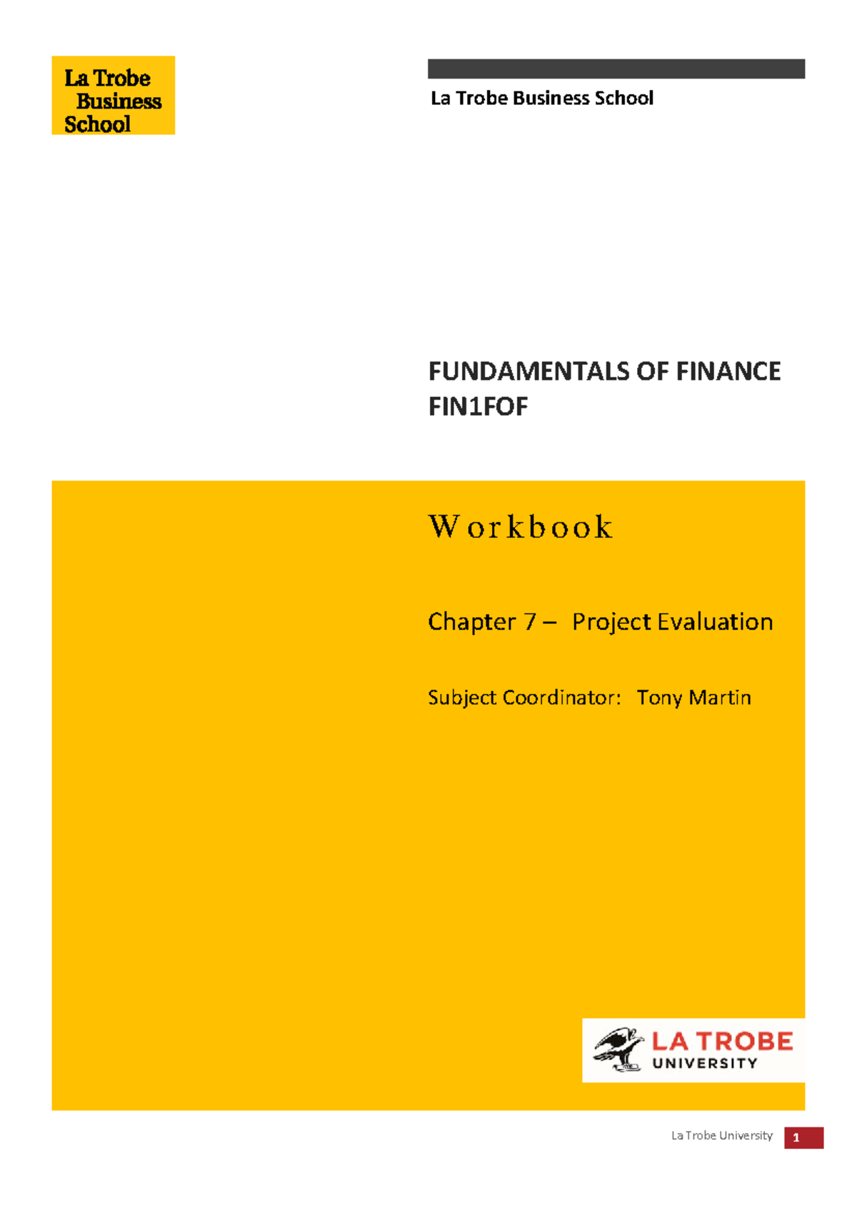 FIN1FOF Workbook: Chapter 7 - Project Evaluation Analysis - Studocu