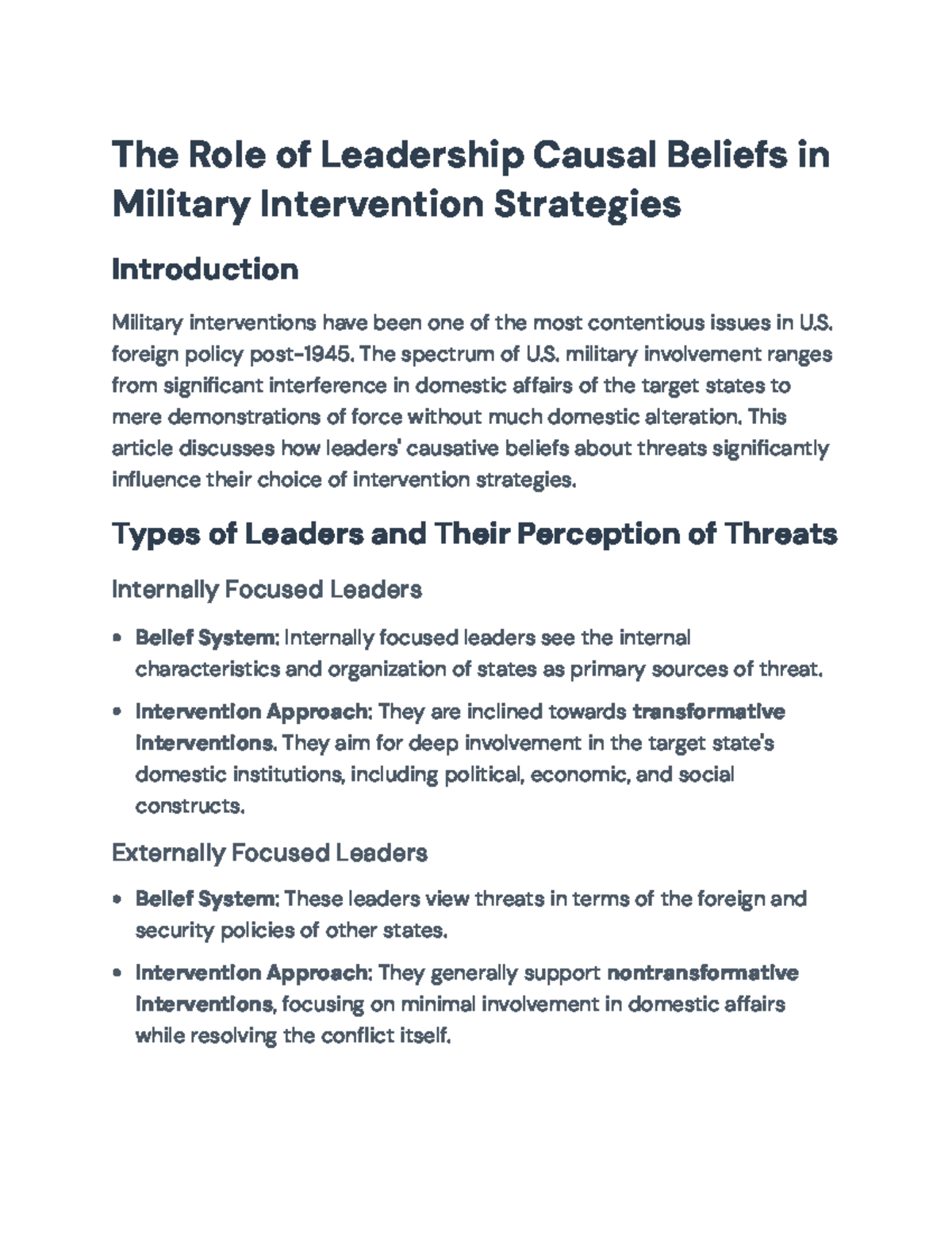Influence of Leadership Beliefs on Military Interventions: JFK & LBJ ...