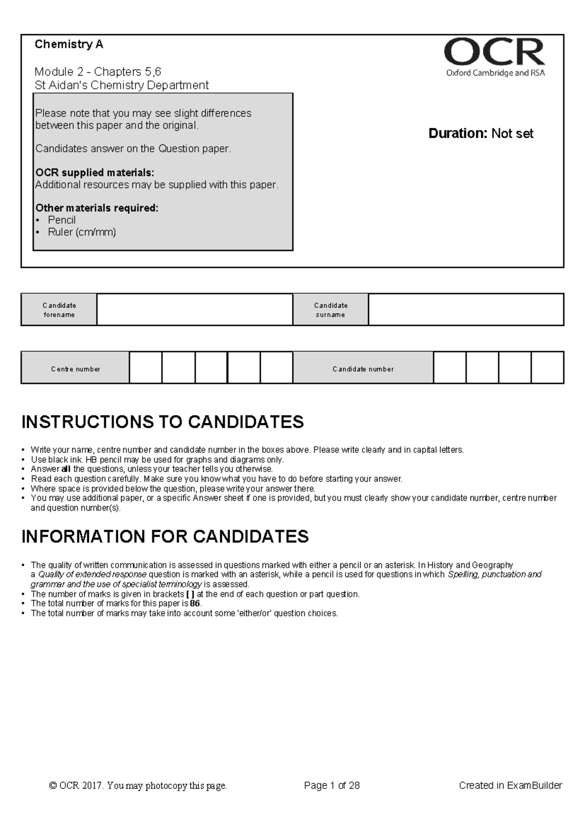 Chemistry A ST Module 2: Chapters 5 & 6 Exam Paper - Studocu
