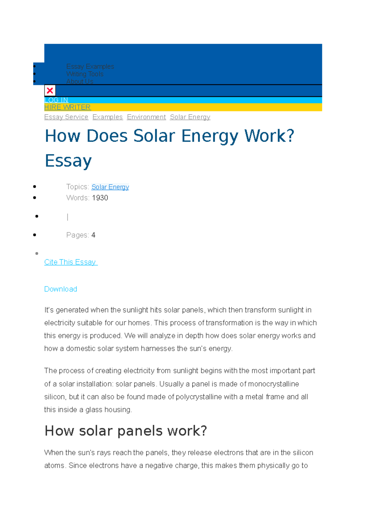 Com 101 essay solar work - Essay Examples Writing Tools About Us LOG IN ...