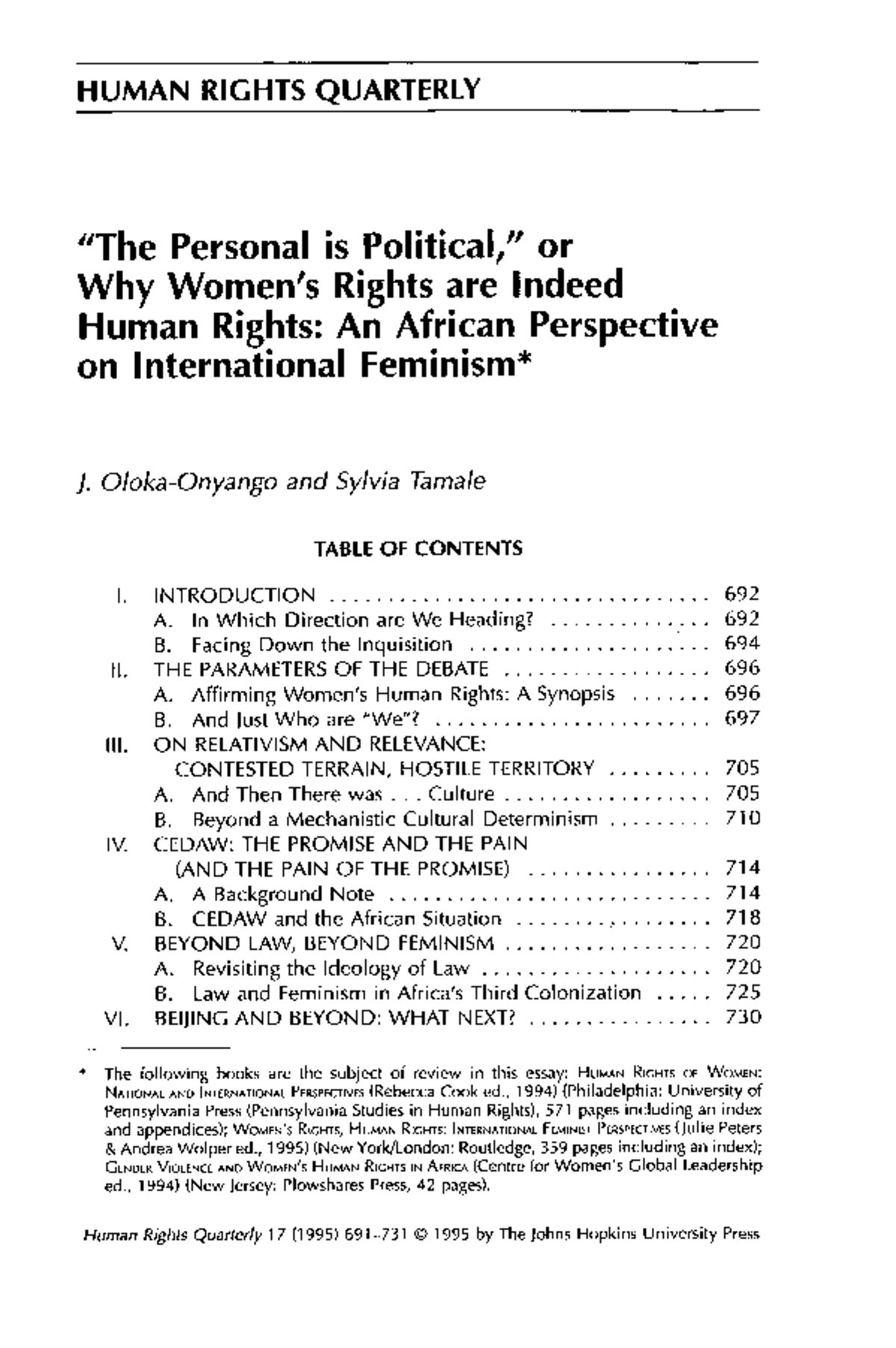 Women's Rights as Human Rights: An African Feminist Perspective in ...