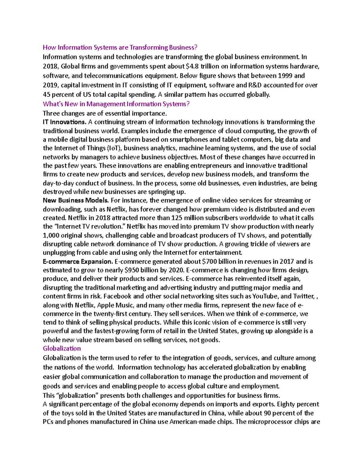 MGT 101: Chapter 1 - Transformation of Business through Information ...