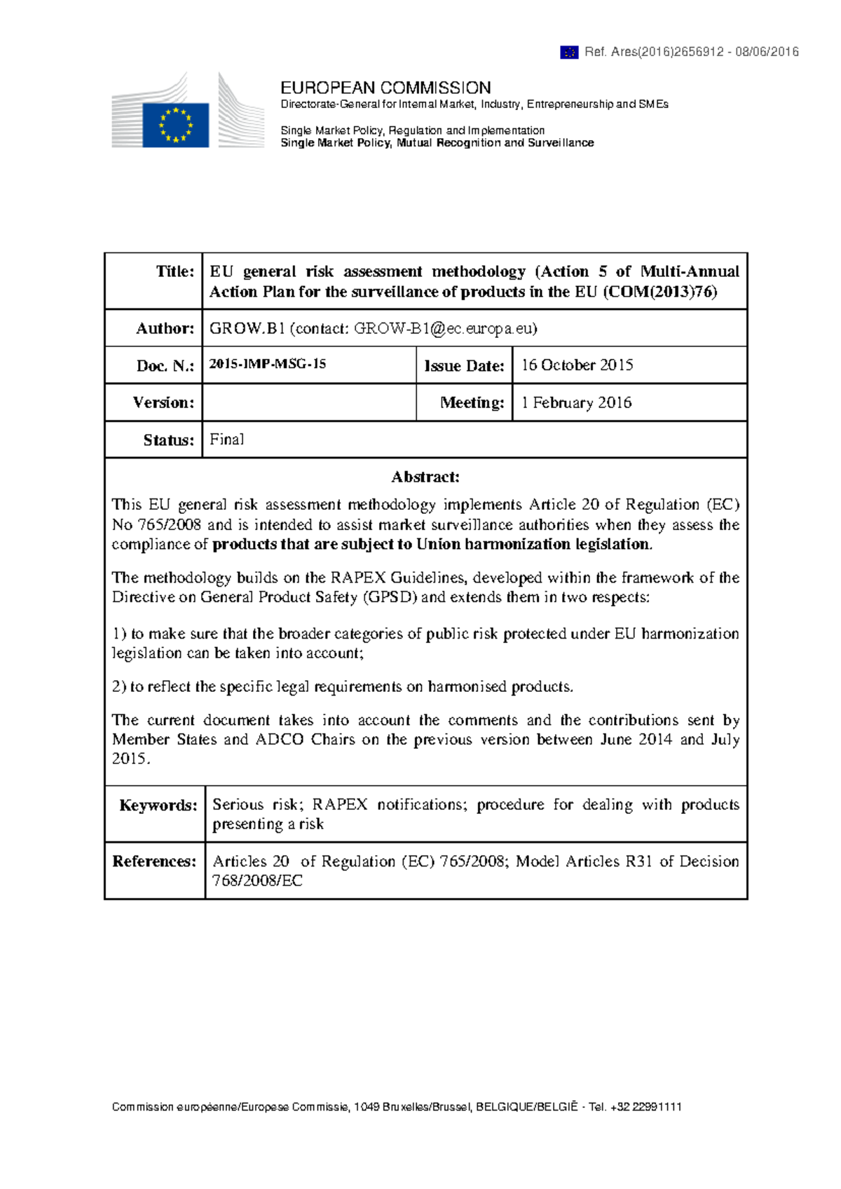 EU Risk Assessment Methodology: Action 5 of Multi-Annual Plan - Studeersnel
